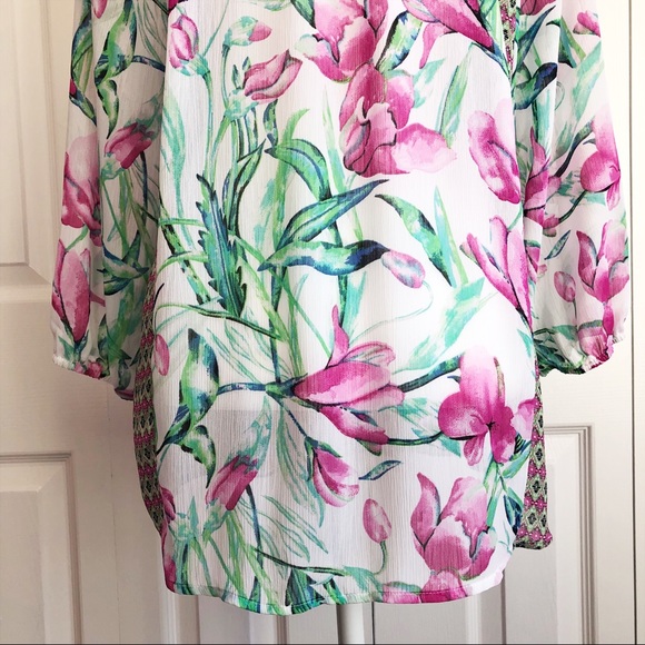 Zac & Rachel Boho Floral Crochet Lace Peasant Blouse Large - Picture 14 of 14